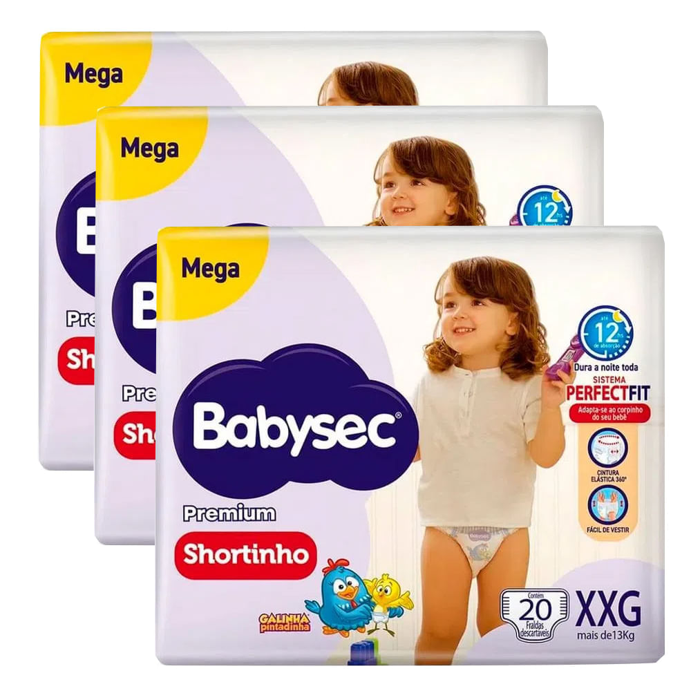 Kit 3 Fraldas Descartável Babysec Shortinho Mega Xxg 60 Tiras