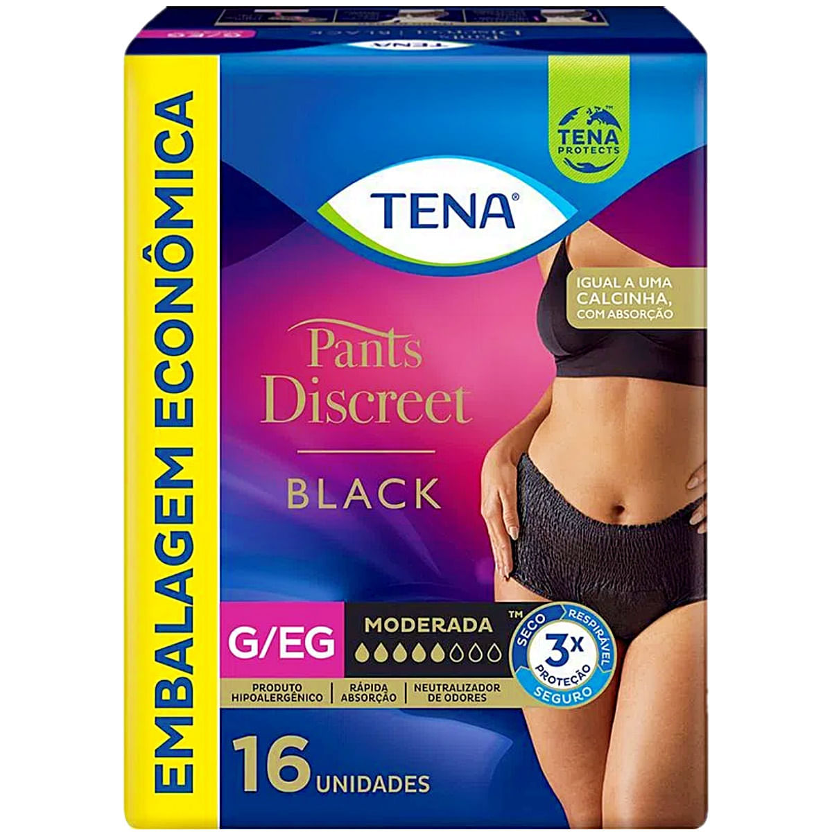 Roupa Íntima Descartável Tena Pants Discreet Black G/EG 16 unidades