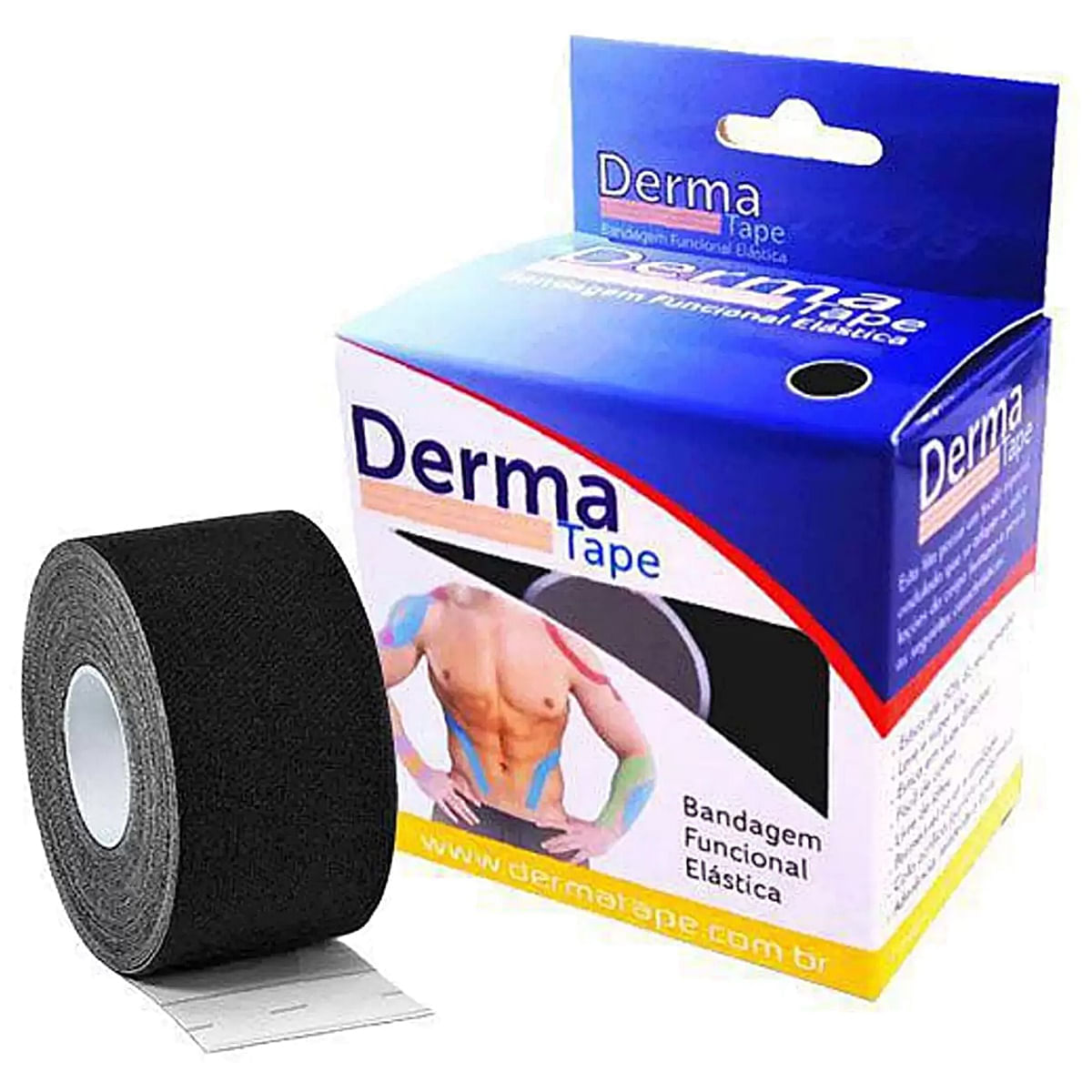 Bandagem Elástica Kinesio DermaTape 5mX5cm Preta