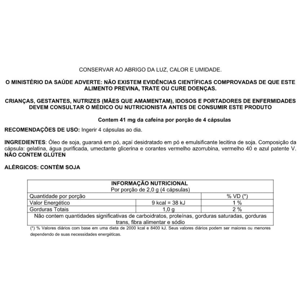 Energético Natural Guaraná e Açaí Com 60 Cápsulas