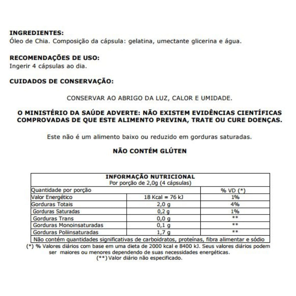 Óleo de Chia Com 60 cápsulas