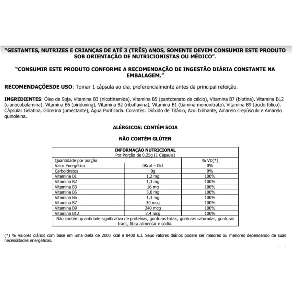 Suplemento Alimentar Complexo B Com 60 cápsulas
