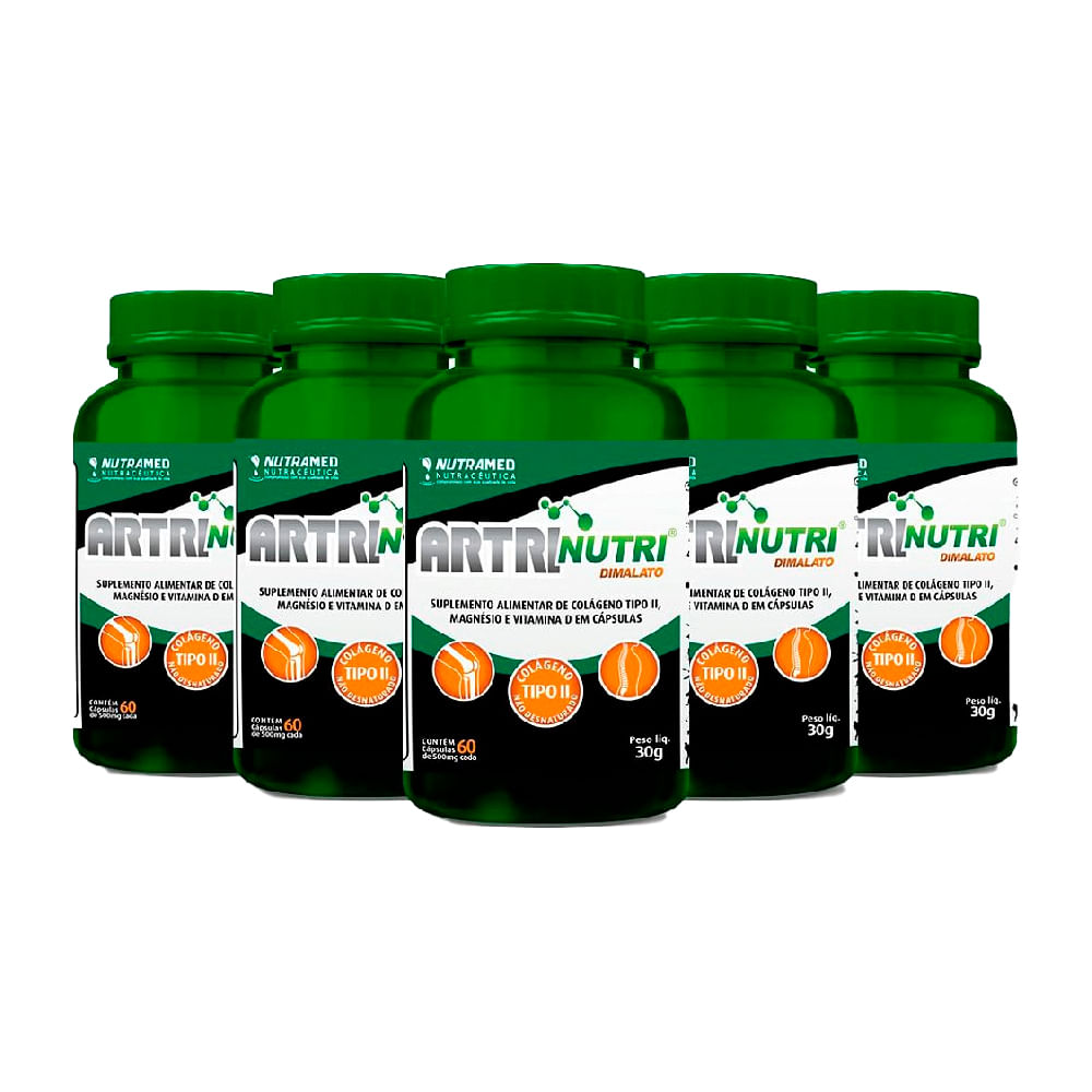 Artrinutri Dimalato + Colágeno Tipo 2 + Magnésio + Vitamina D3 60 cápsulas Kit 5 unidades
