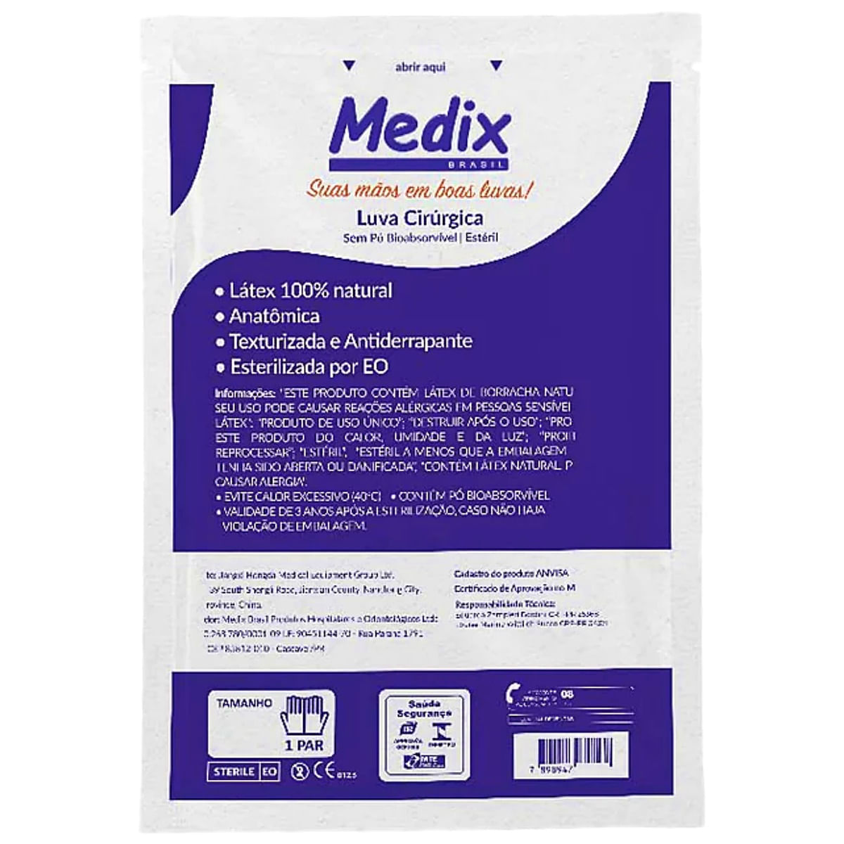 Luva Cirúrgica Medix 7.5 Estéril de Látex Sem Pó Par