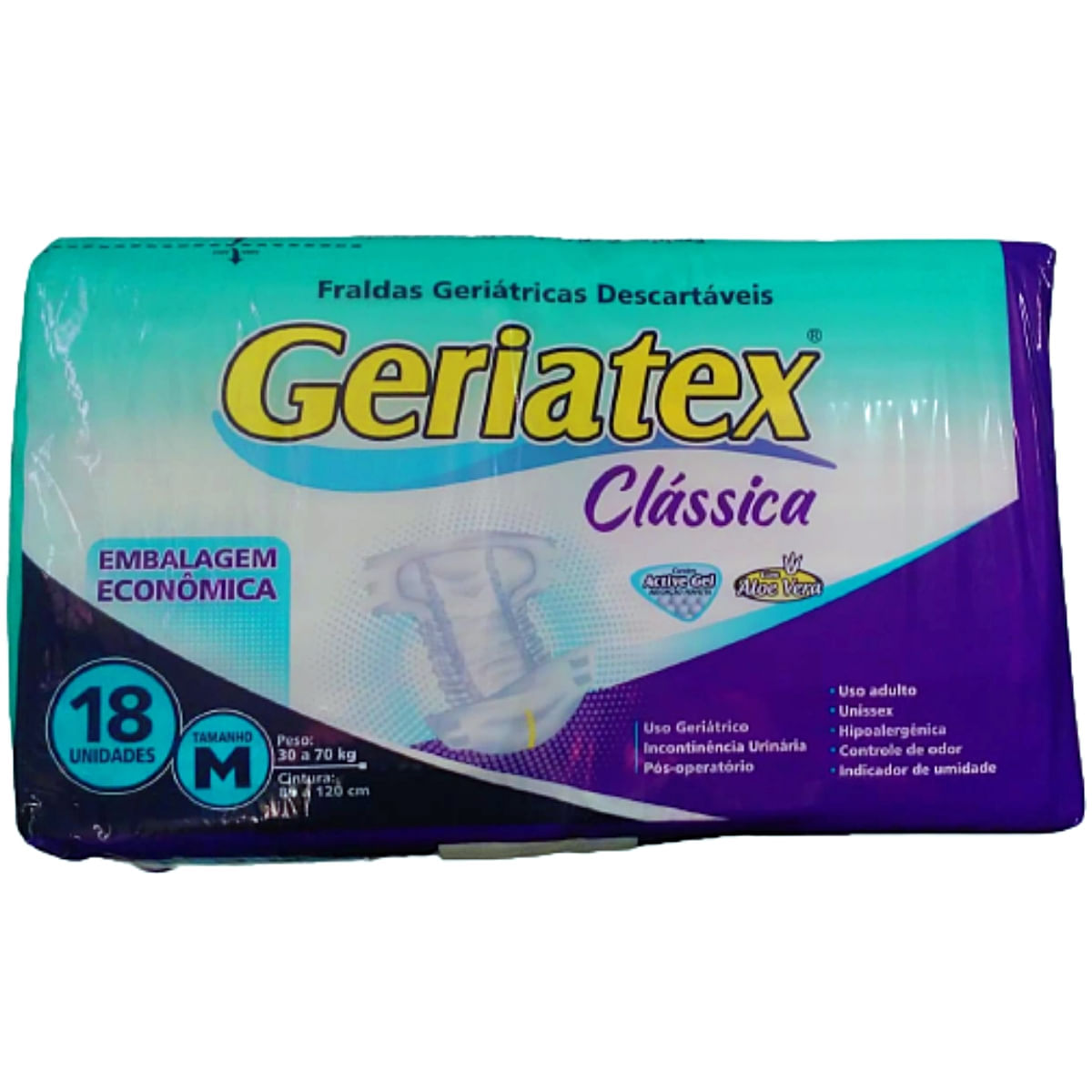 Fralda Geriátrica Geriatex Clássica Tamanho M 18 Fraldas