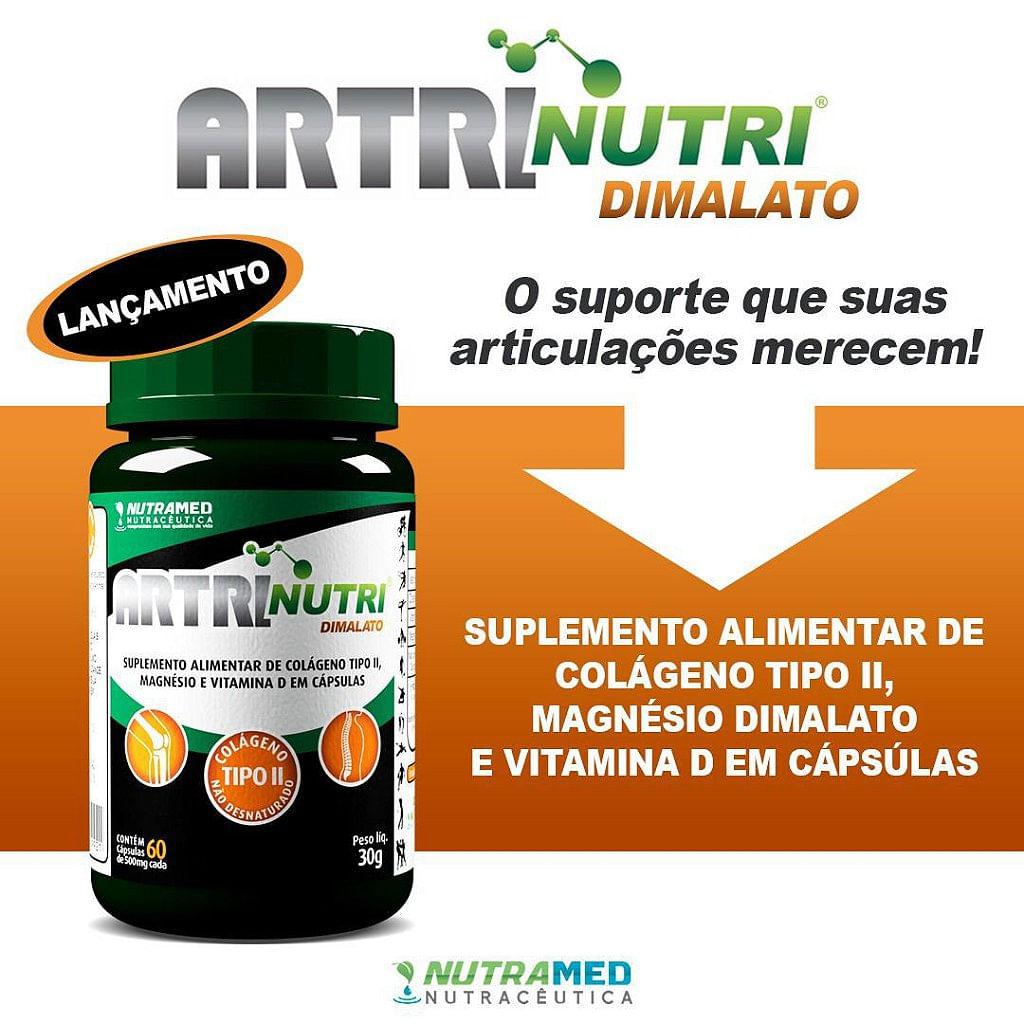 Colágeno Tipo 2 Magnésio Vitamina D3 Artrinutri Dimalato Com 60 cápsulas