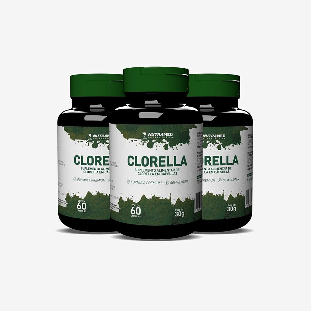 Kit Com 3 Unidades Clorella Nutramed Com 60 Cápsulas