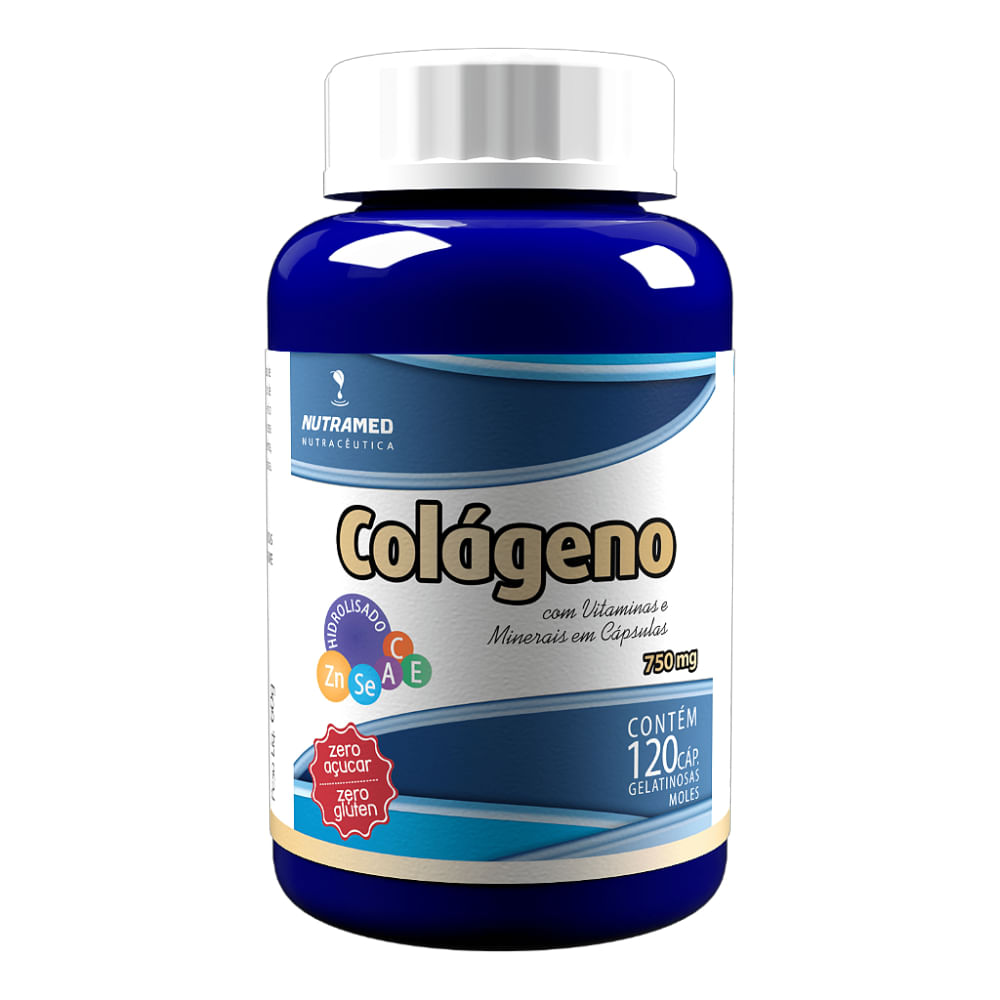 Colágeno Hidrolisado Vitaminas e Mineirais Nutramed Com 120 cápsulas