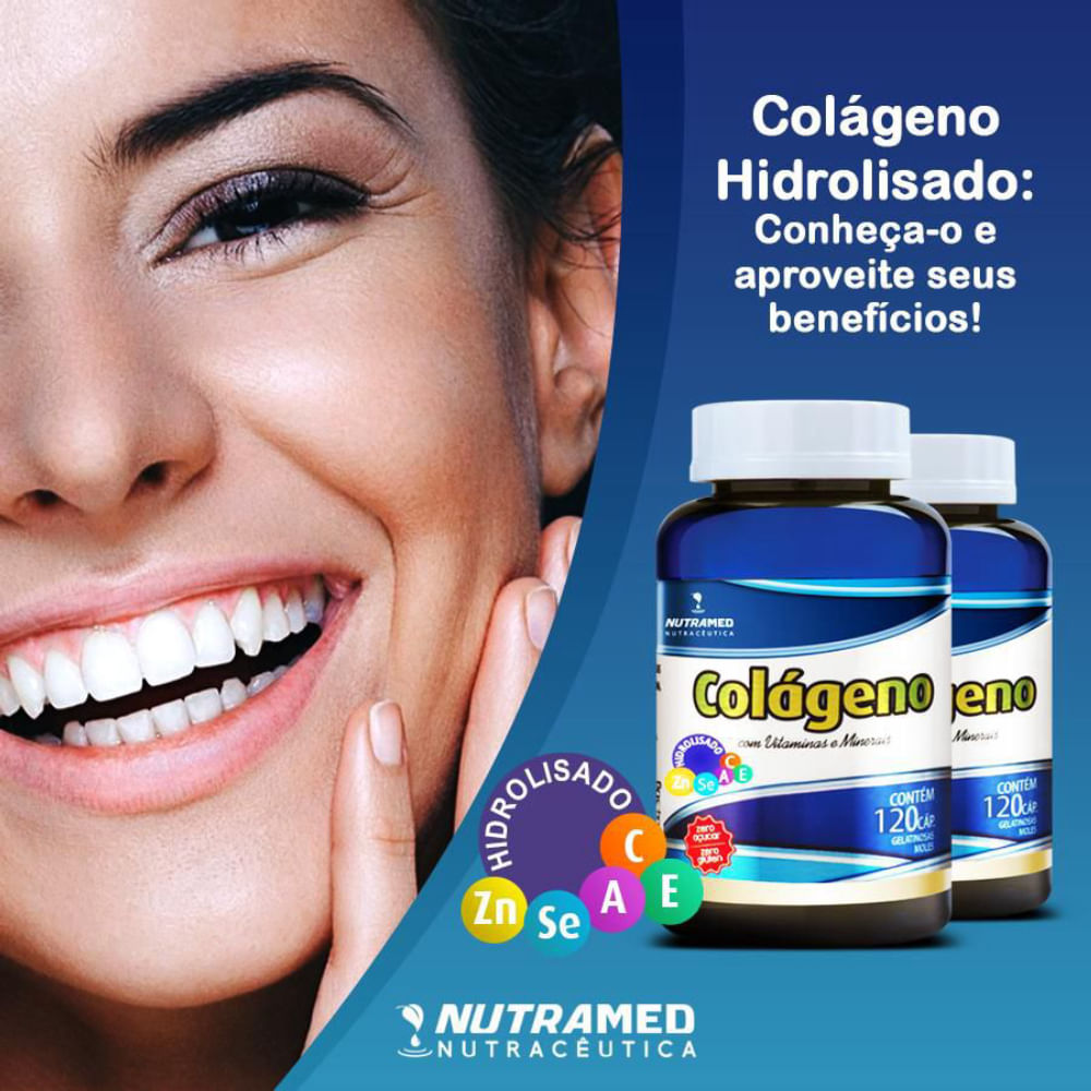 Colágeno Hidrolisado Vitaminas e Mineirais Nutramed Com 120 cápsulas