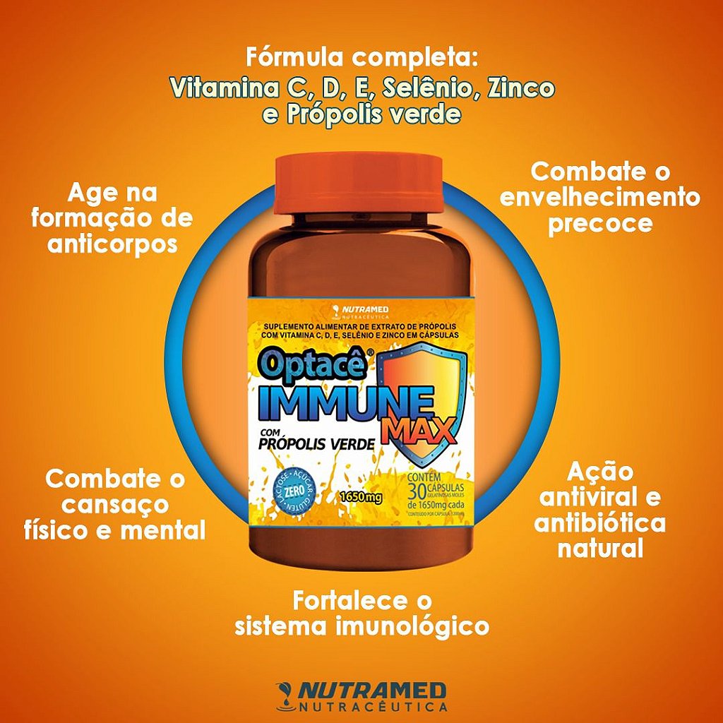 Optacê Immune Max Vitamina C + D + E + Selênio + Zinco + Própolis 30 Cápsulas