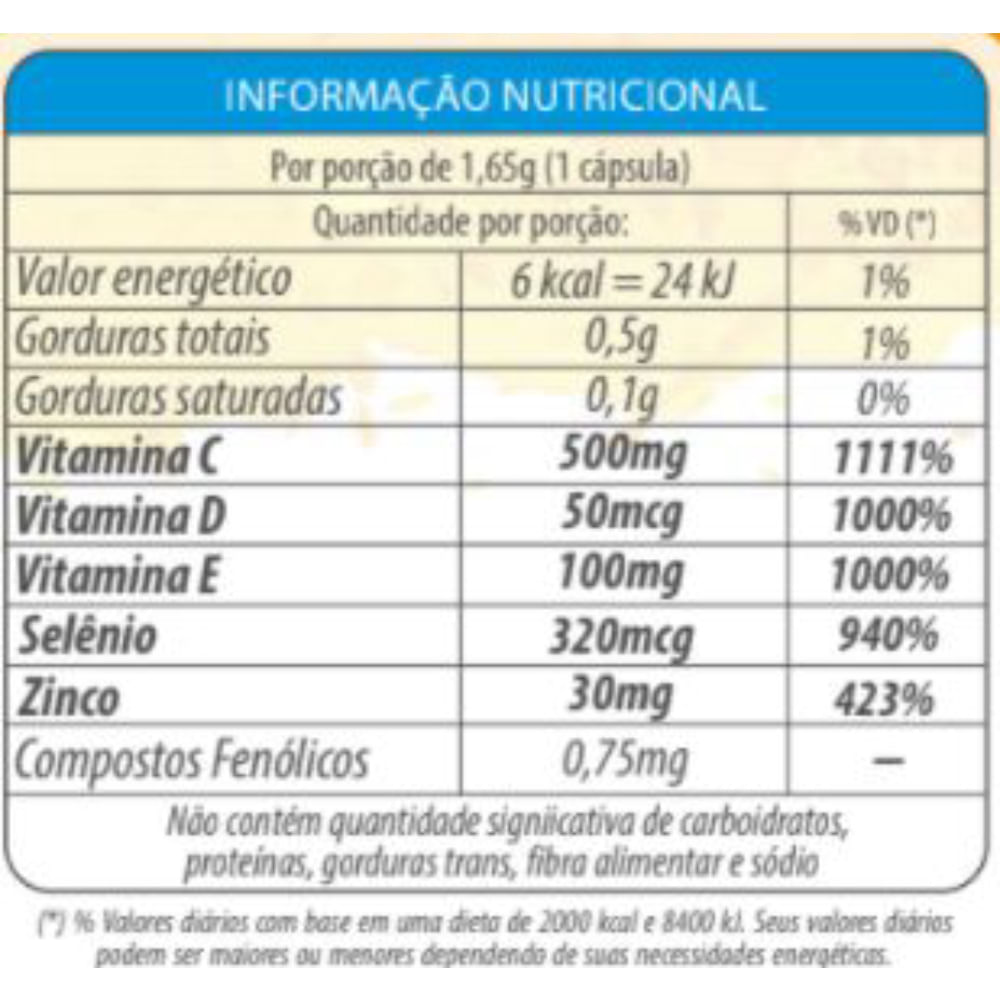 Optacê Immune Max Vitamina C + D + E + Selênio + Zinco + Própolis 30 Cápsulas