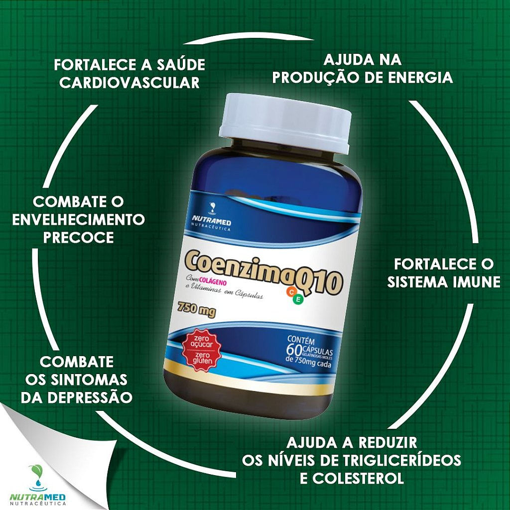 Coenzima Q10 + Colágeno e Vitaminas C e E Nutramed 60 cápsulas