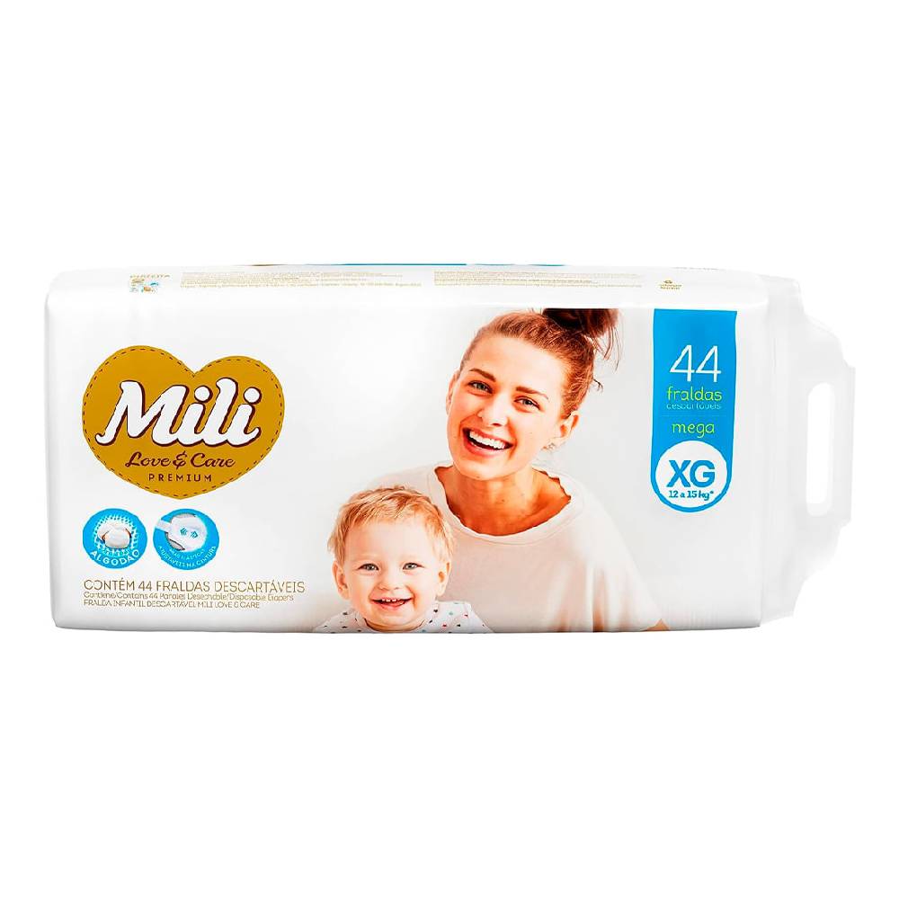 Fralda Descartável Mili Love E Care Mega XG Com 44 Unidades