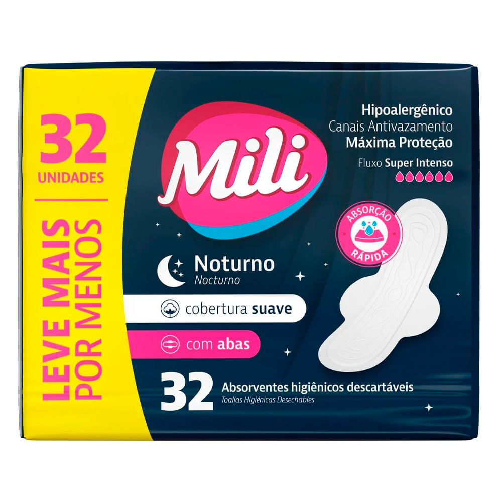 Absorvente Noturno Suave Mili Com Abas 32 Unidades