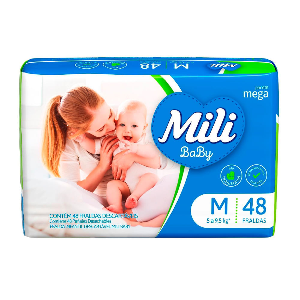 Fralda Descartável Mega Tamanho M Com 48 Unidades Mili Baby