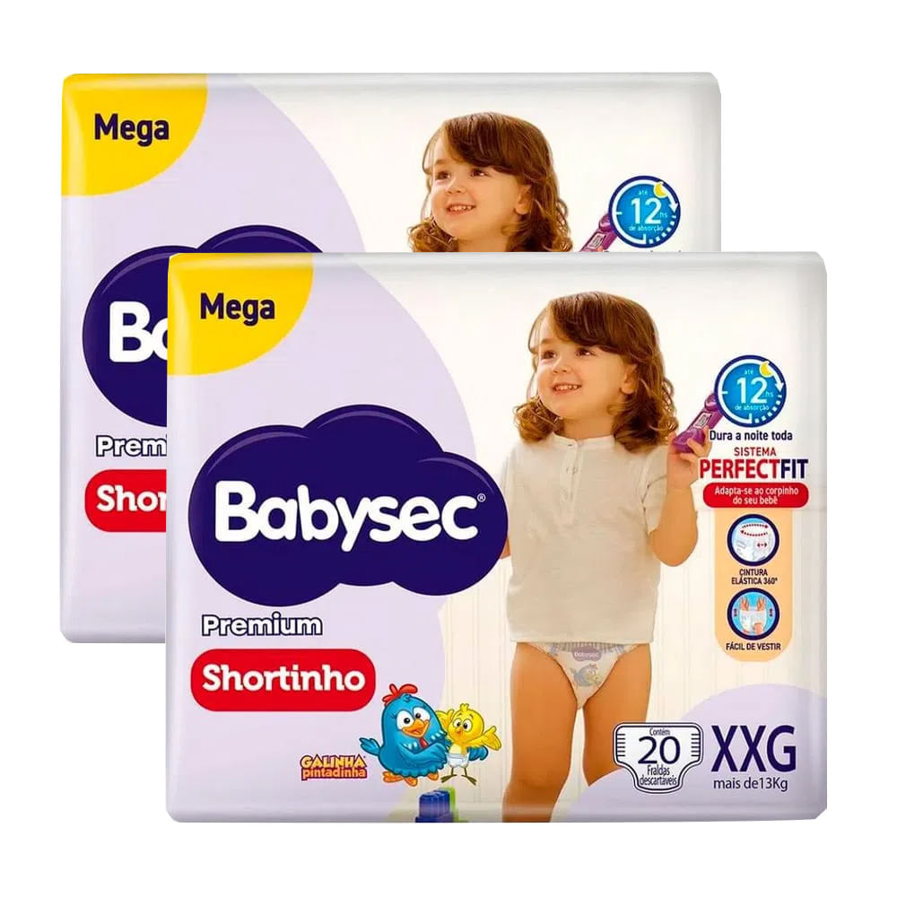 Kit 2 Fraldas Descartável Babysec Shortinho Mega Xxg