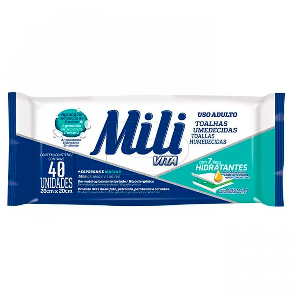 Toalha Umedecida Mili Adulto Com 40 Unidades