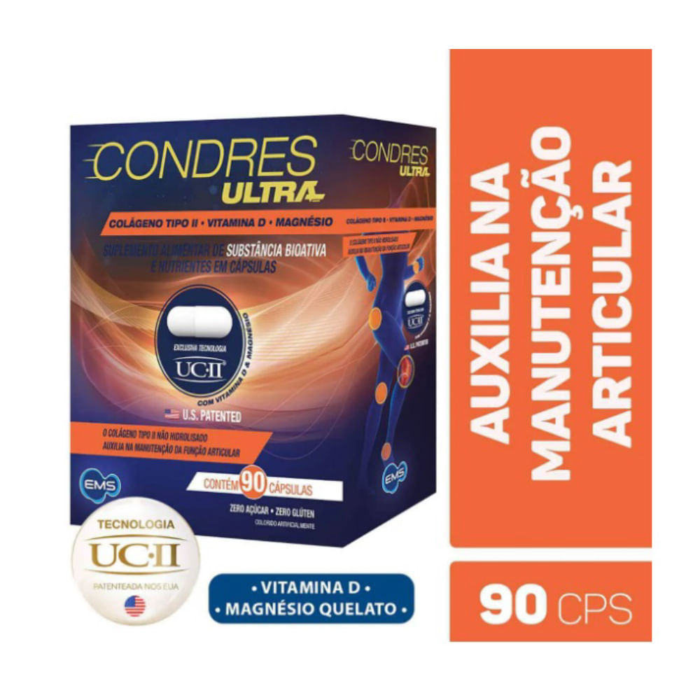 Suplemento Alimentar Condres Ultra Colágeno Tipo II + Vitamina D 90 Cápsulas