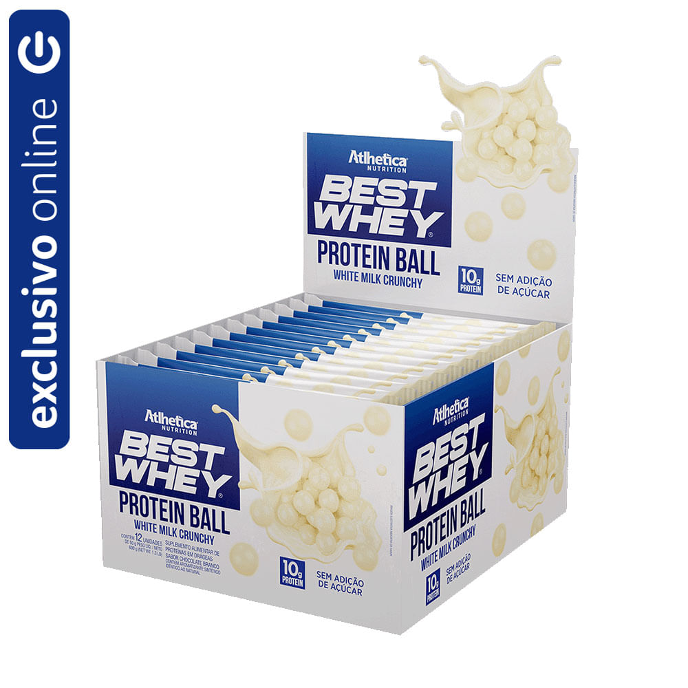 Snack Best Whey Protein Ball White Milk Crunchy Atlhetica Nutrition 12 Sachês de 50g