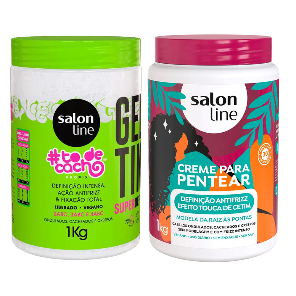 Kit Salon Line Gelatina To De Cacho e Creme Para Pentear Definição Antifrizz 1Kg