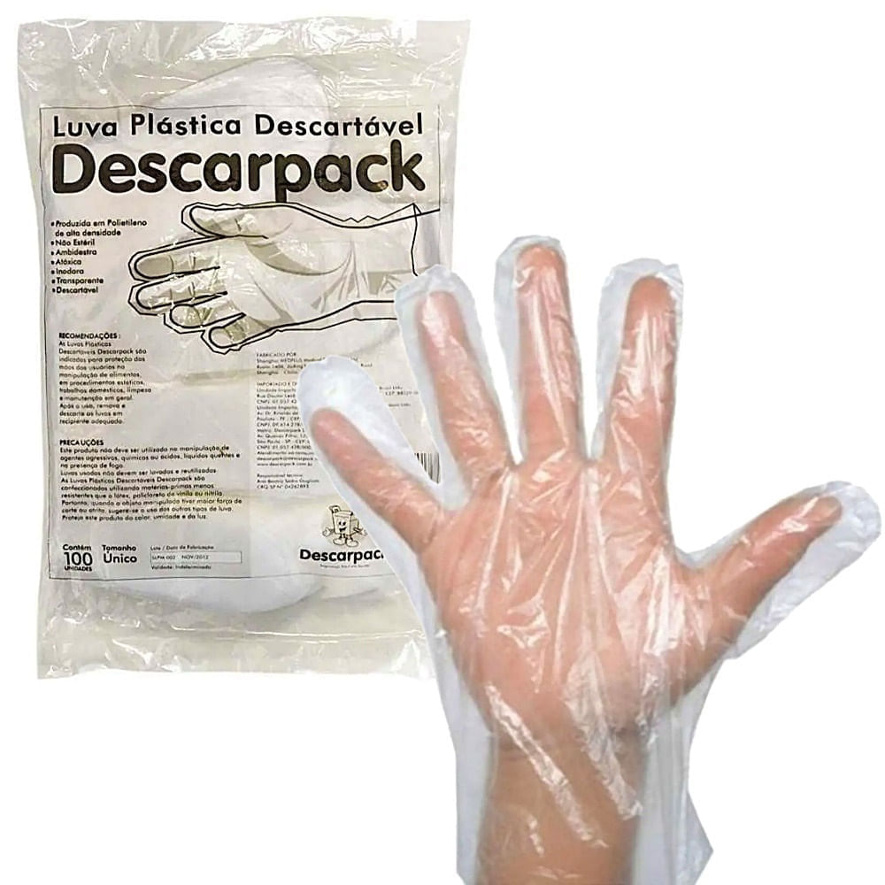 Luva Plástica Não Estéril Descartável Descaparck 100 Unidades