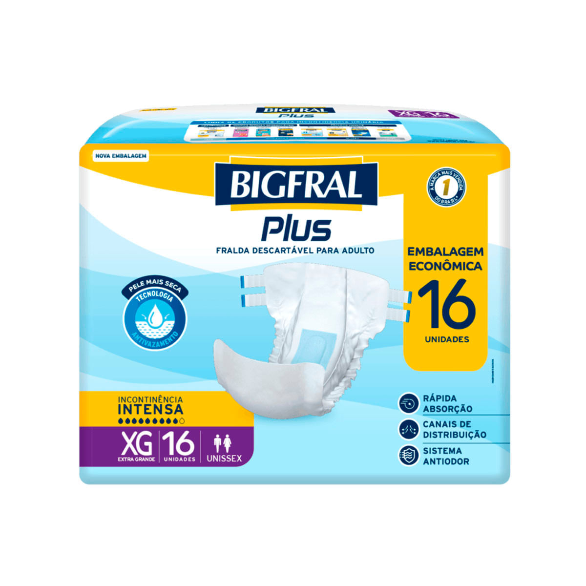 Fralda Geriátrica Plus Bigfral - Tamanho Xg 16 Unidades