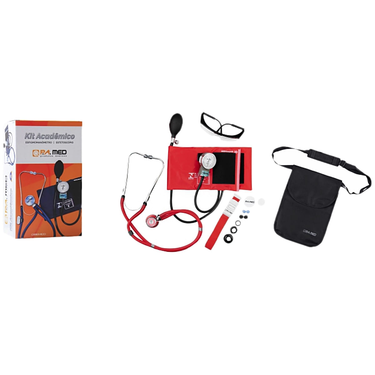 Kit Acadêmico KPA255 P.A. MED Vermelho Com Bolsa Ergonômica Preta