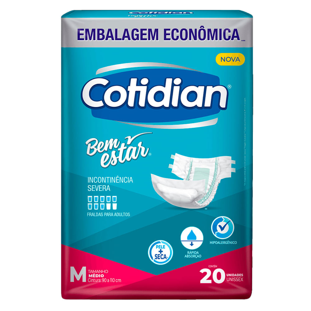 Fralda Descartável Geriátrica Cotidian Bem Estar Hiper M Com 20 Unidades