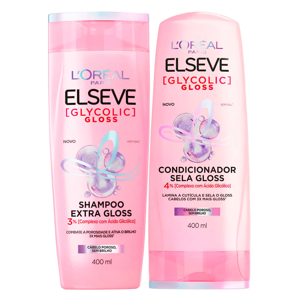 Kit Shampoo Elseve Glycolic Gloss 400ml + Condicionador  Elseve Glycolic Gloss 400ml