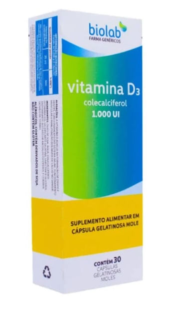 Vitamina D3 1.000 UI Biolab 30 Cápsulas