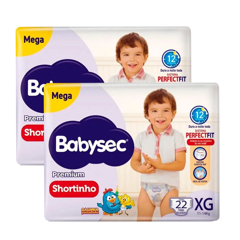Kit 2 Fraldas Descartável Babysec Shortinho Mega XG 44 Tiras