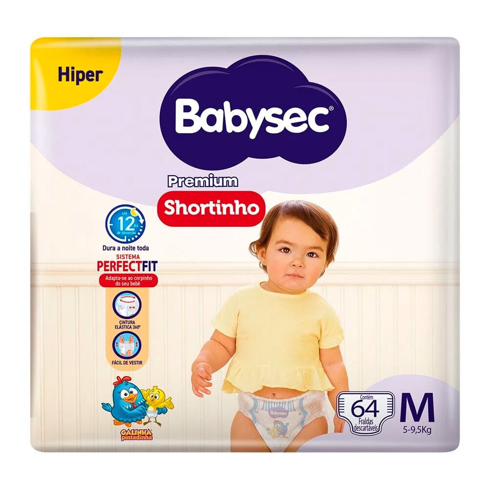 Fralda Descartável Babysec Shortinho Hiper M Com 64 Unidades