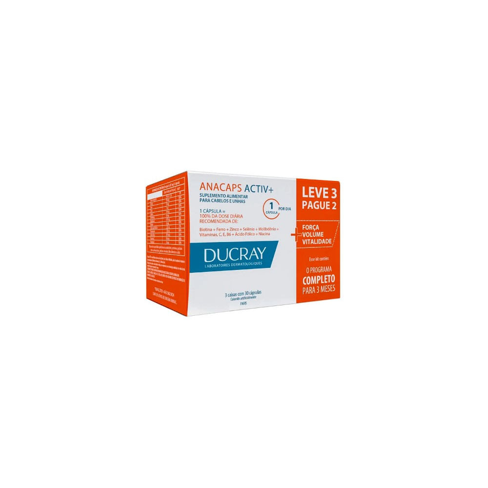 Anacaps Activ Ducray Trio Com 90 cápsulas
