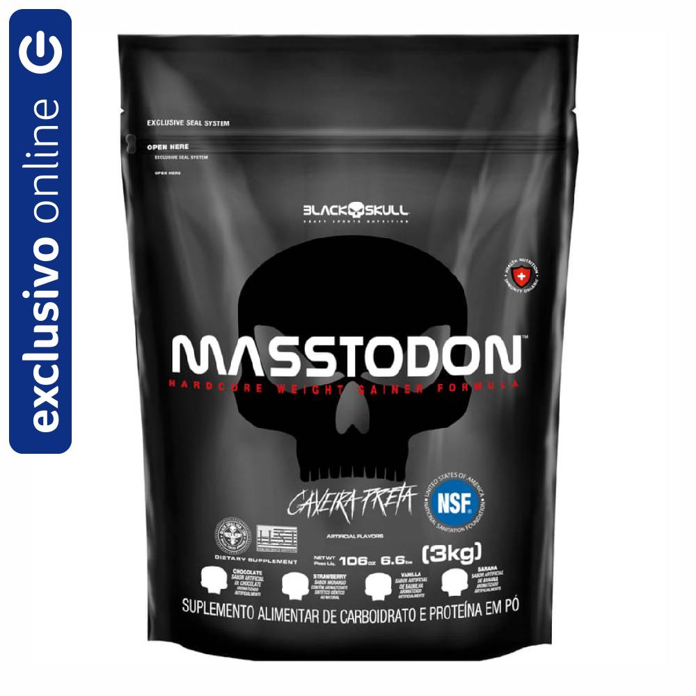 HIPERCALÓRICO MASSTODON MORANGO CAVEIRA PRETA REFIL 3KG BLACK SKULL N/A