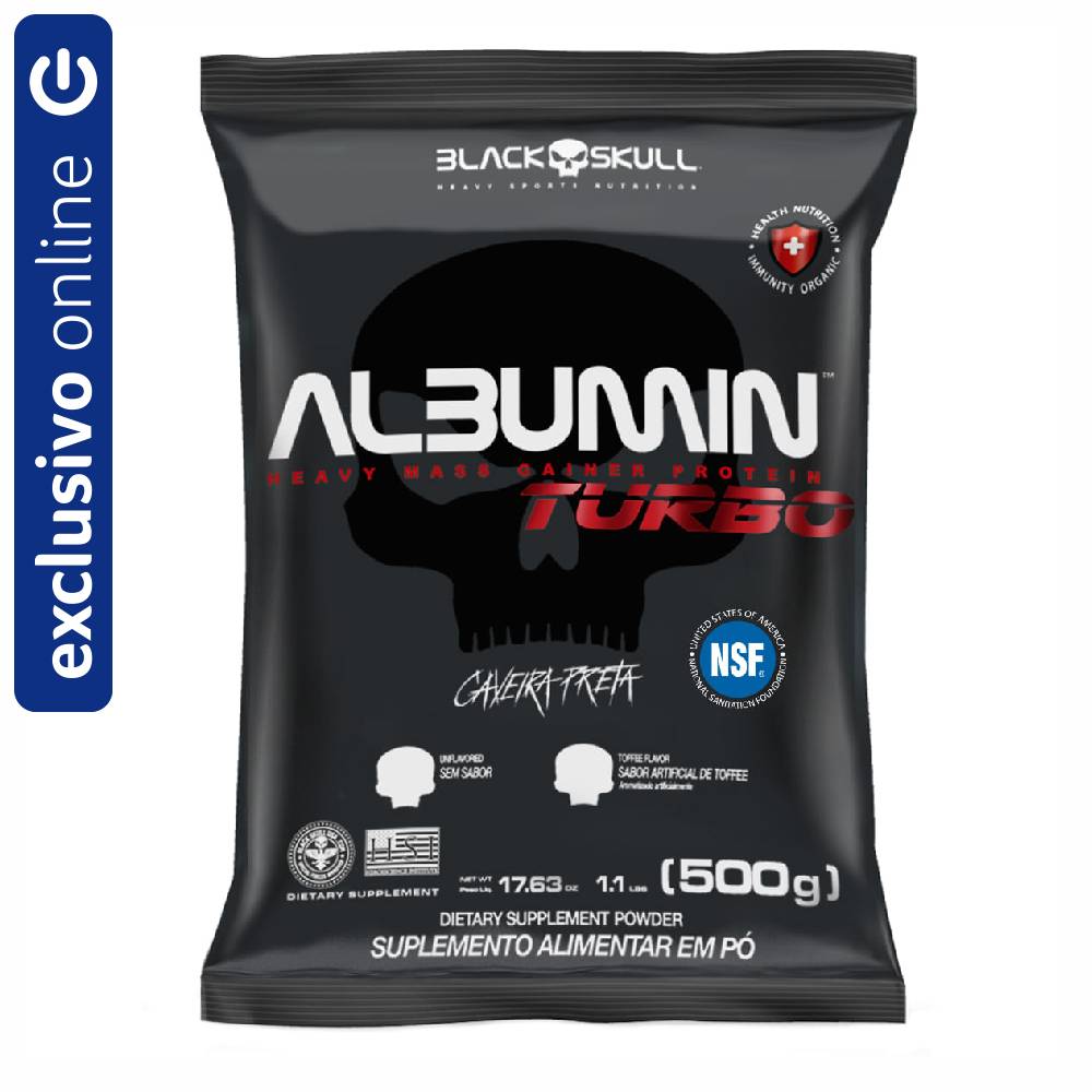 ALBUMIN TURBO SEM SABOR REFIL BLACK SKULL 500G N/A