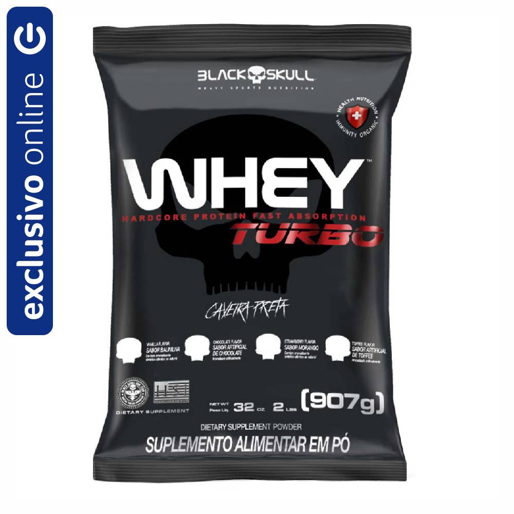 Suplemento Whey Turbo Refil Caveira Preta Black Skull 907g N/A
