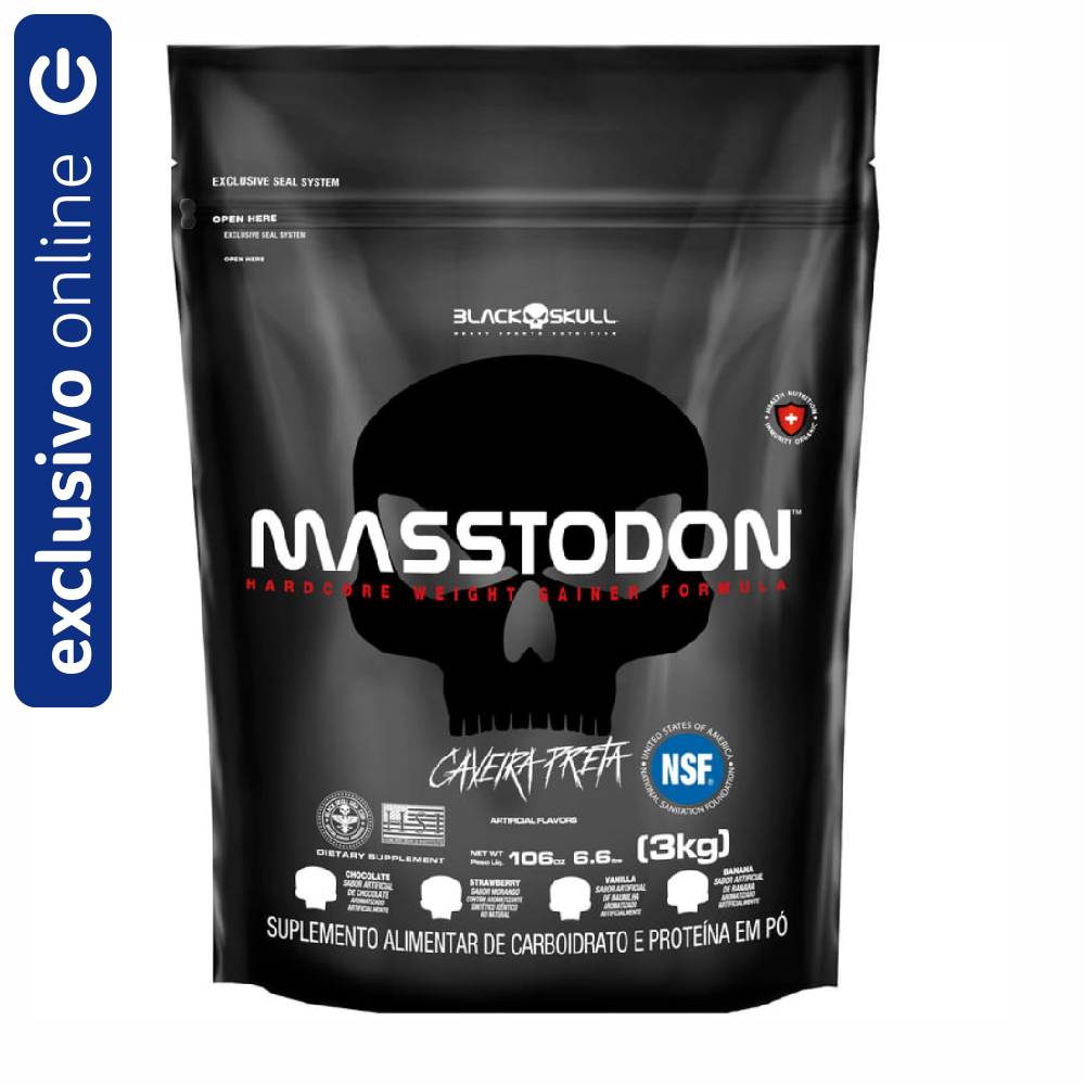 HIPERCALÓRICO MASSTODON BANANA CAVEIRA PRETA REFIL 3KG BLACK SKULL N/A