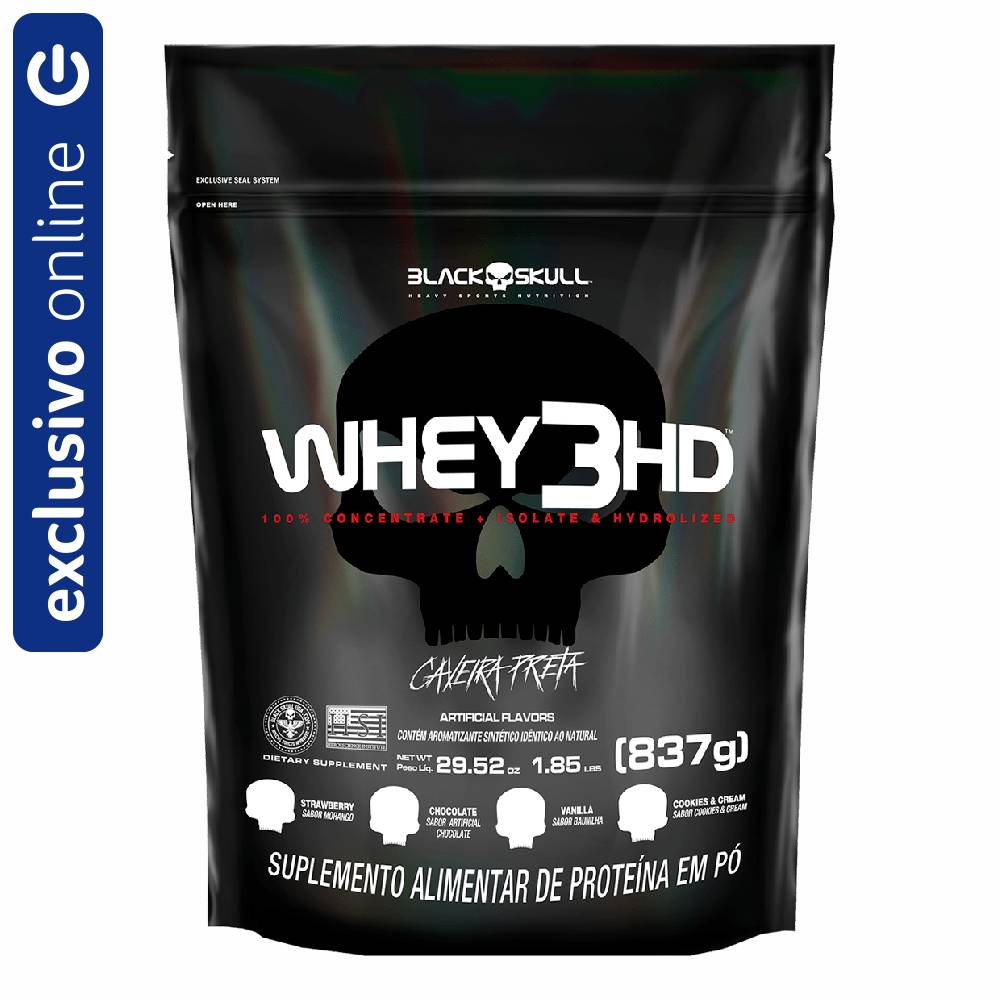WHEY 3HD MORANGO BLACK SKULL REFIL WPC WPI E WPH  837G N/A