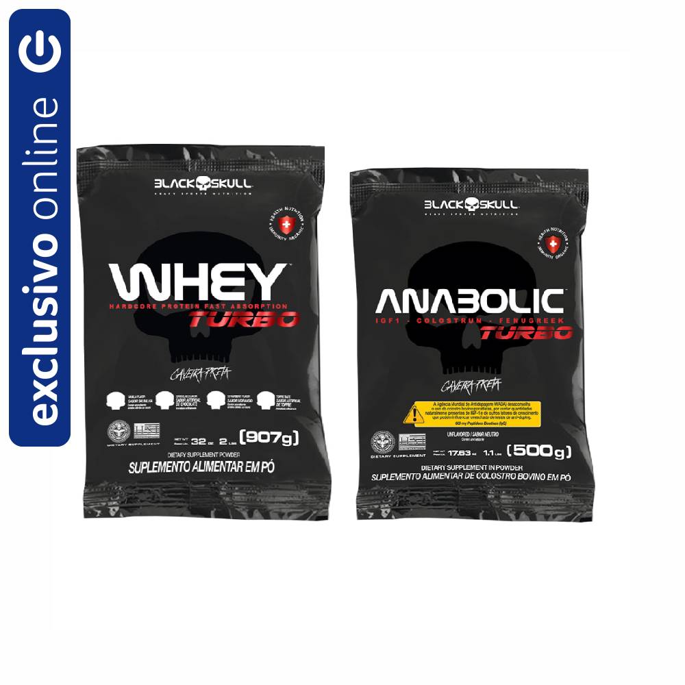 ANABOLIC COLOSTRO + WHEY TURBO MORANGO  BLACK SKULL 907G CADA N/A