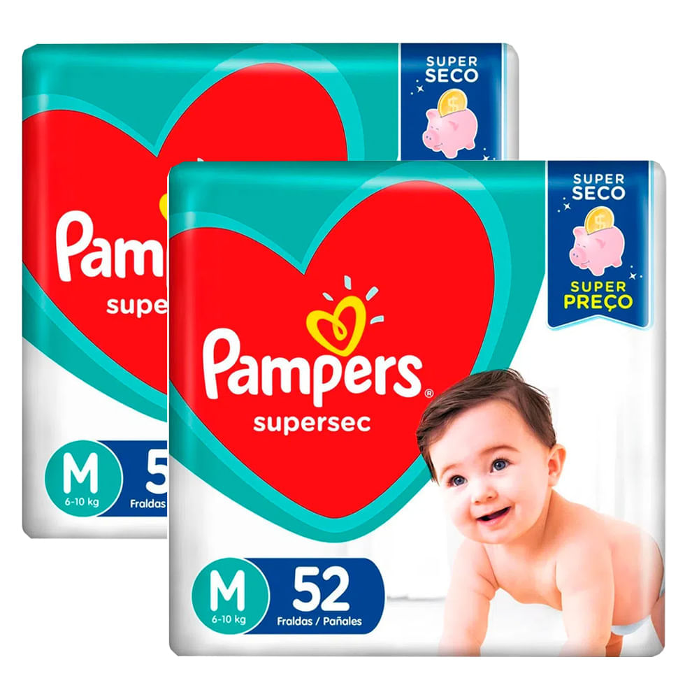 kit 2 Fraldas Pampers Supersec Hiper M 52 Tiras