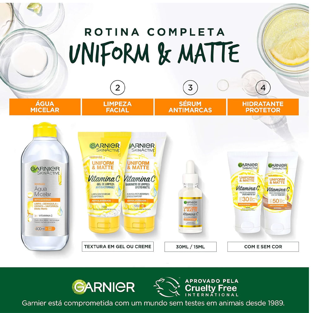 Protetor Facial Garnier Uniform E Matte Vitamina C FPS 50 Cor Clara 40g