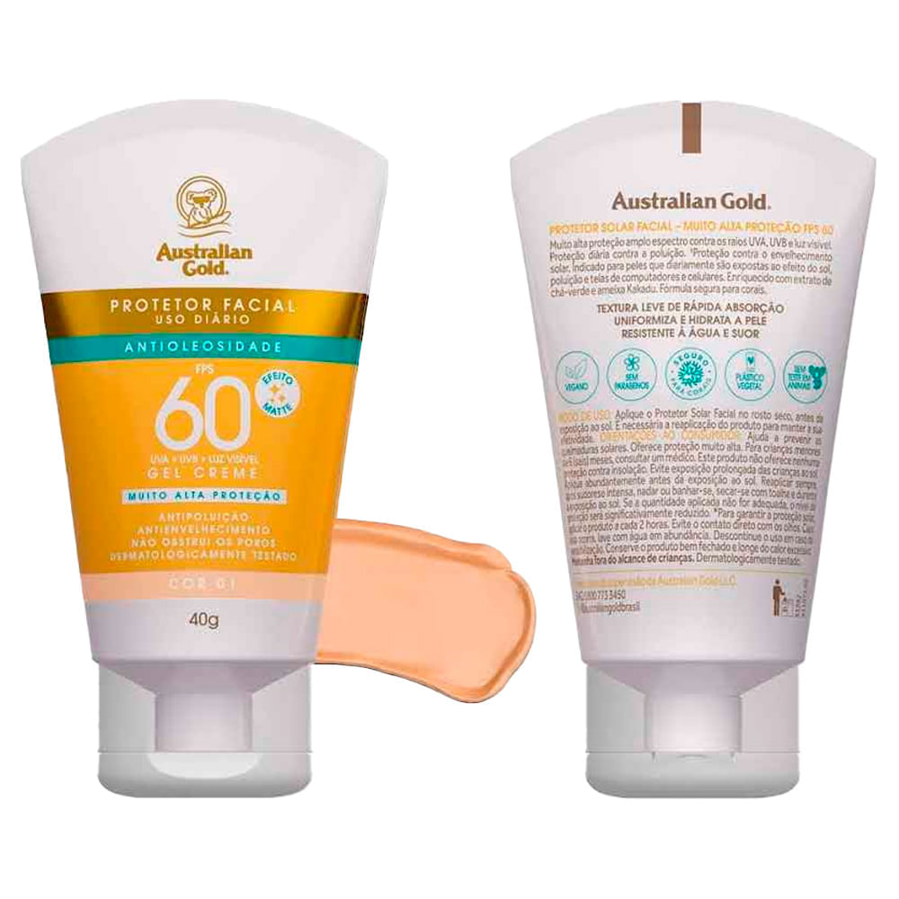 Protetor Solar Facial Australian Gold FPS60 Cor 01 40g