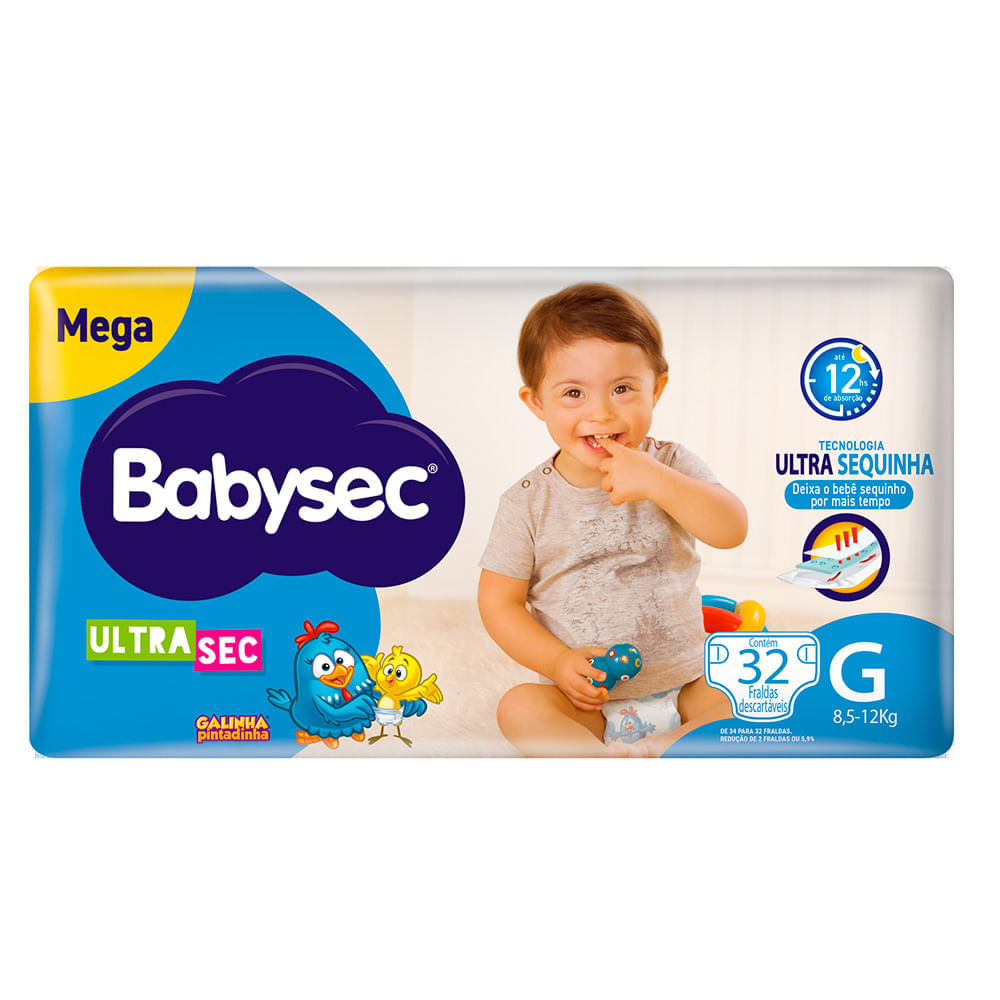 Fralda Descartável Babysec Galinha Pintadinha Ultrasec Mega G 32 Tiras