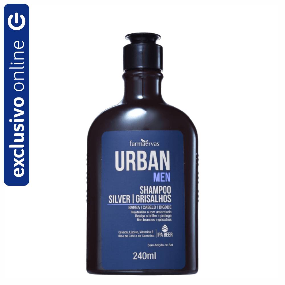 Shampoo Desamarelador Farmaervas Urban Men Silver Grisalhos 240ml