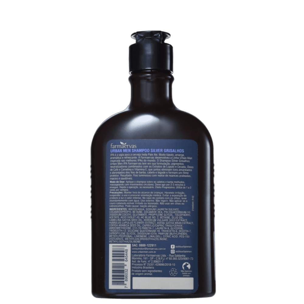 Shampoo Desamarelador Farmaervas Urban Men Silver Grisalhos 240ml