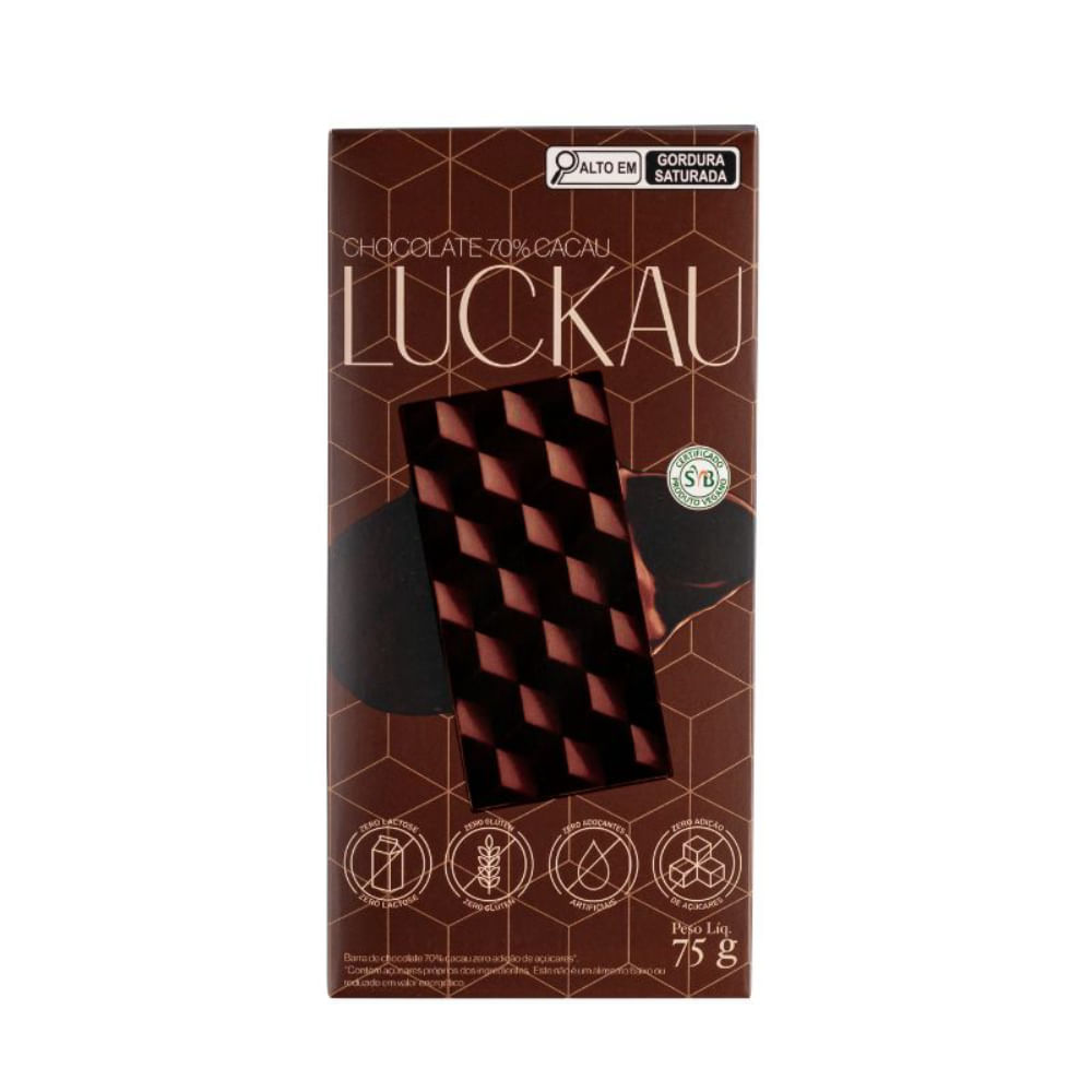 Barra De Chocolate 70% Cacau Luckau 75g