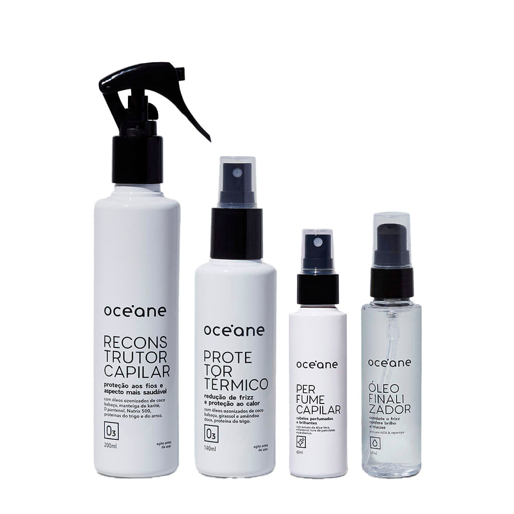 Kit Cabelo de Salão - Reconstrutor + Protetor Térmico + Óleo Finalizador + Perfume 4 Produtos
