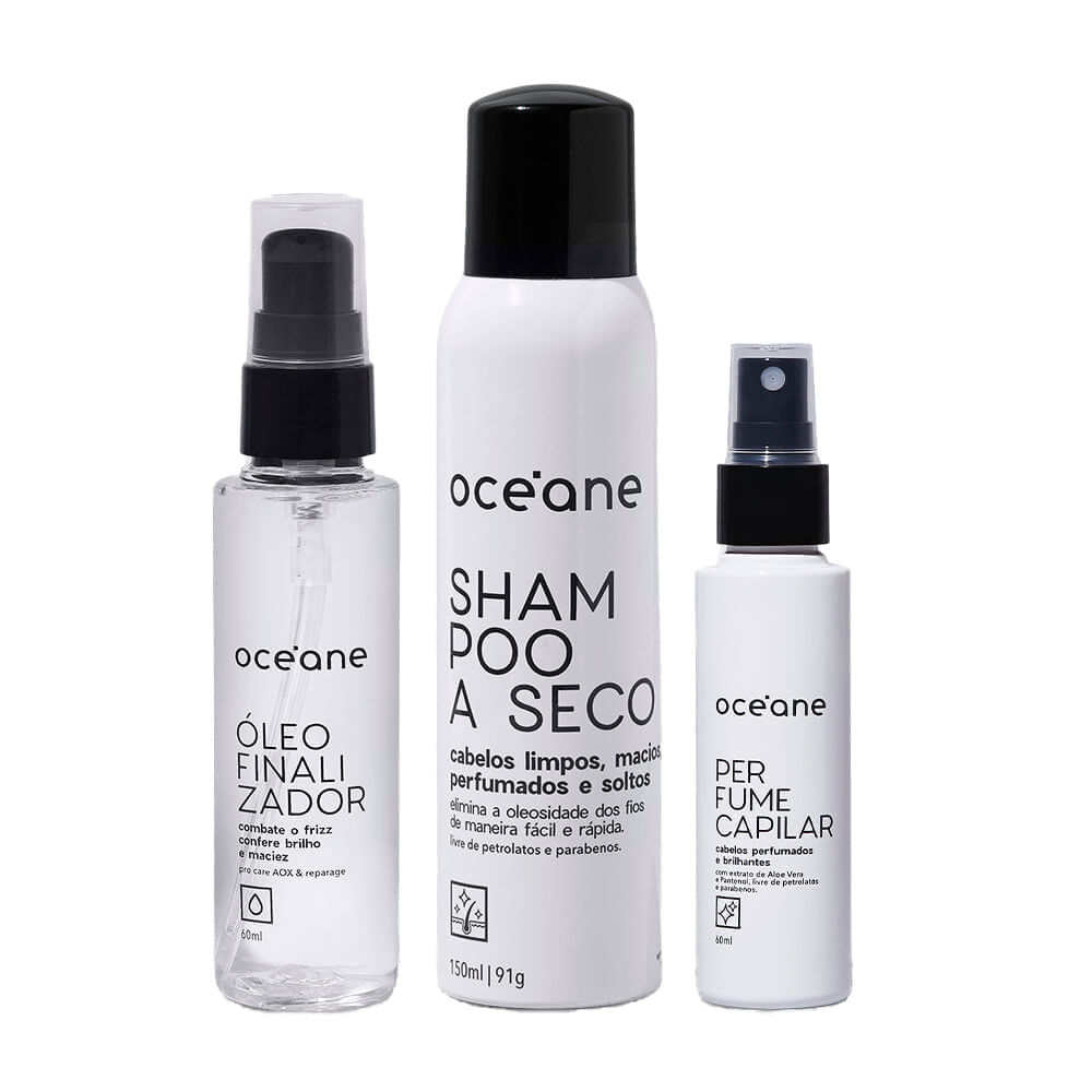 Kit Perfume Capilar + Shampoo a Seco + Óleo Finalizador Capilar 3 Produtos
