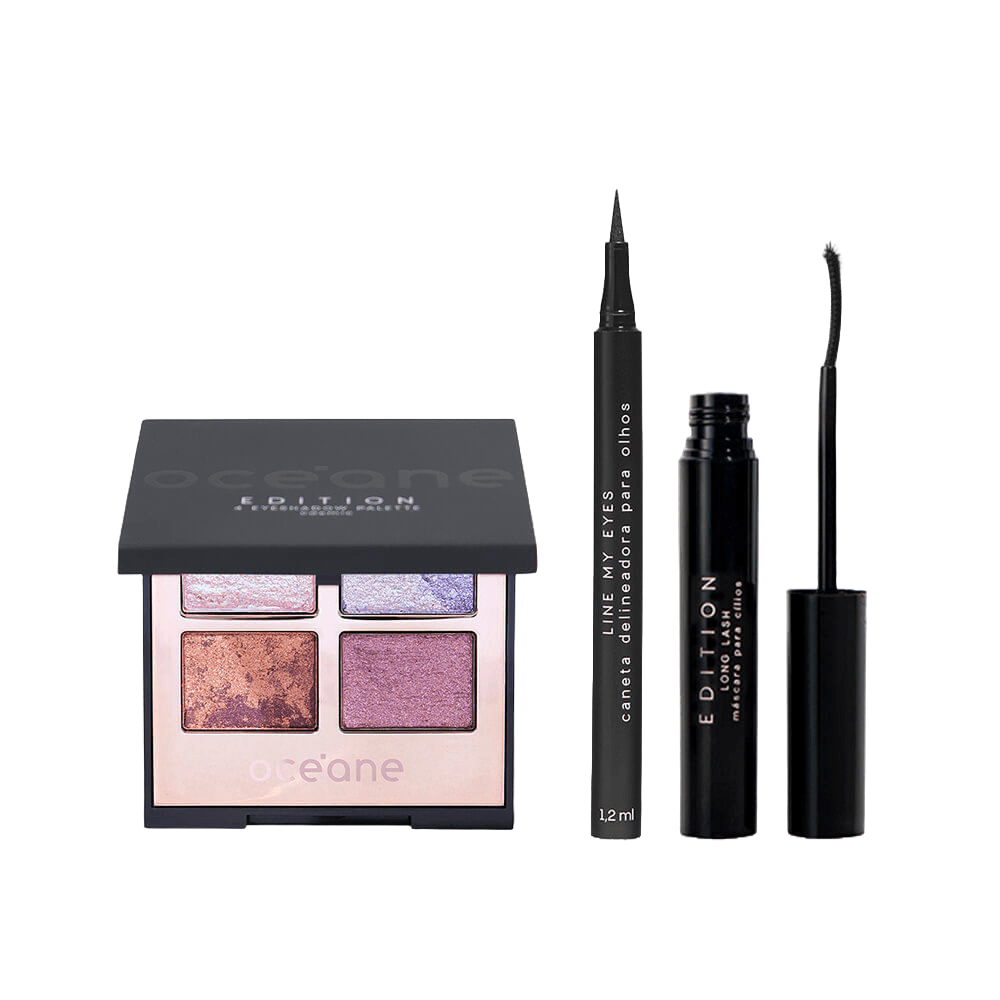 Kit Paleta De Sombras 4 Eyeshadow Palette Cosmic  + Máscara De Cílios Long Lash  + Caneta Delineadora Line My Eyes Océane Edition