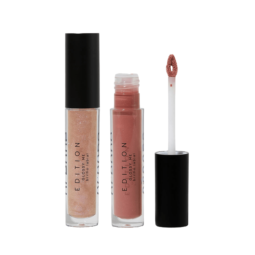 Kit Brilho Labial Transparente Glossy Me Glazed + Brilho Labial Nude Glossy Me Shimmer Brown Océane Edition